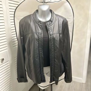 a.n.a. Faux leather jacket size large Black with pinstripe interior lining